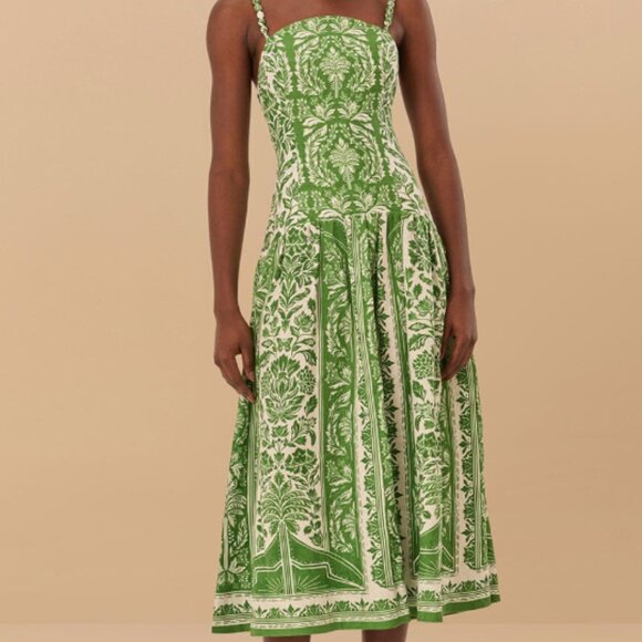 FARM Rio Green Delicate Tapestry Euroflax™ Premium Linen Midi Dress NWT - XS - Picture 1 of 6